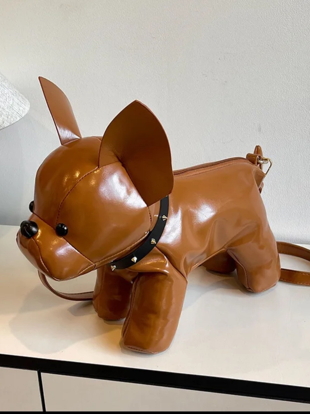 Brown Leather Dog-Shaped Pet  Purse